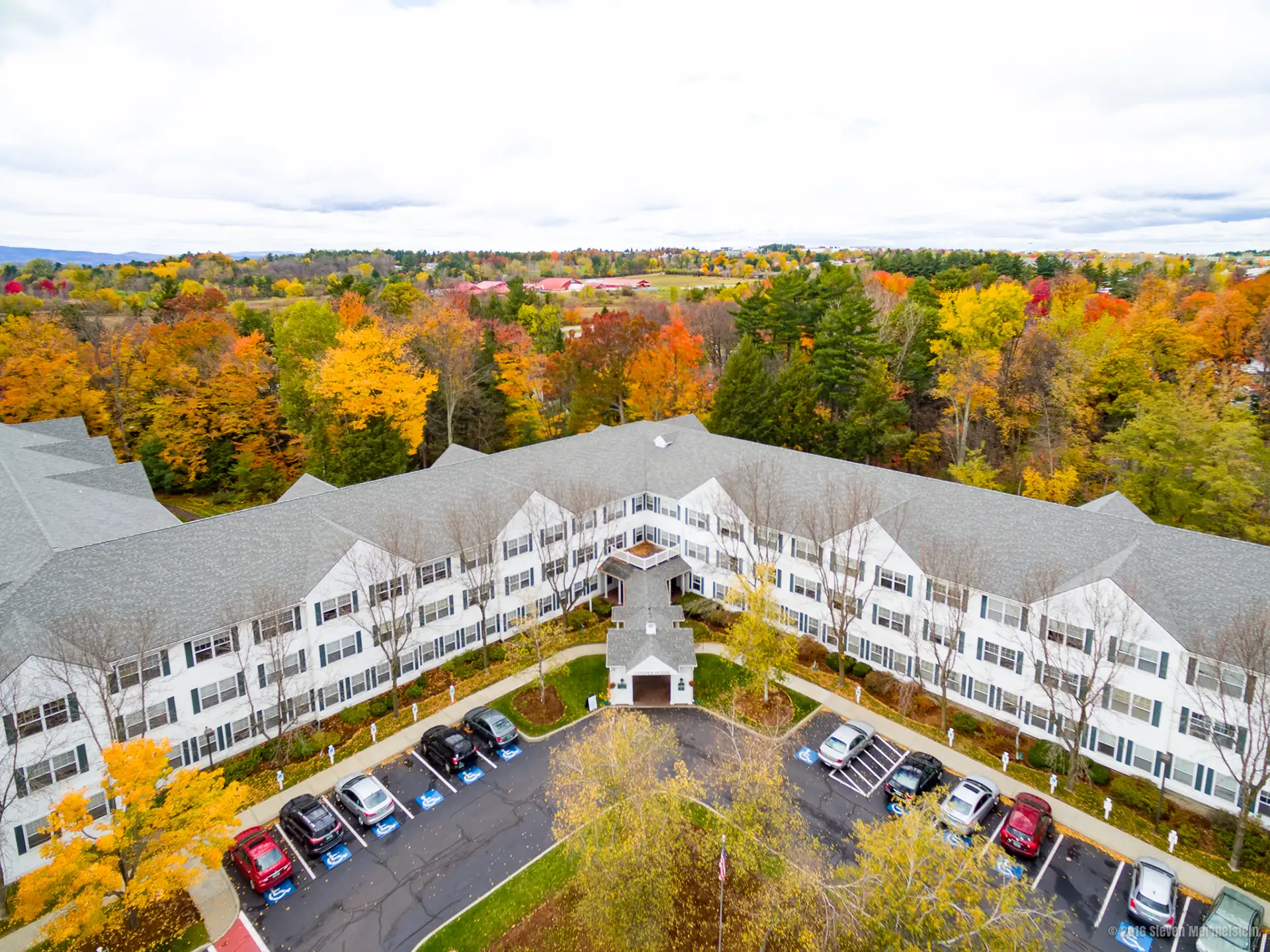 aerial-view-senior-living-community-vermont-fall-foliage
