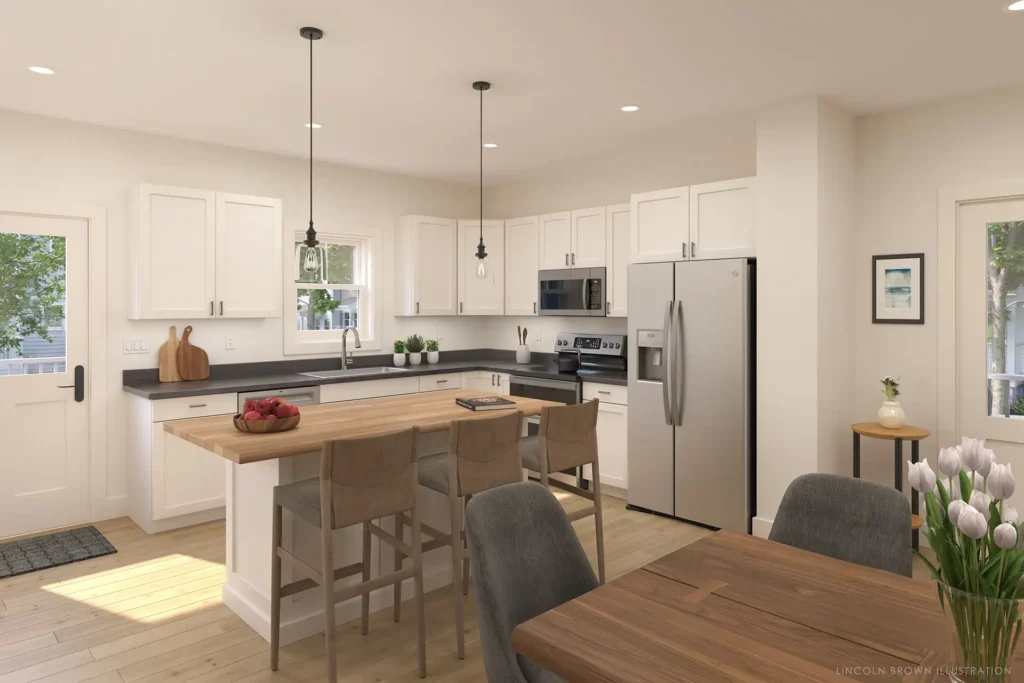 stonecrop-meadows-townhome-kitchen-white-cabinets-island-rendering